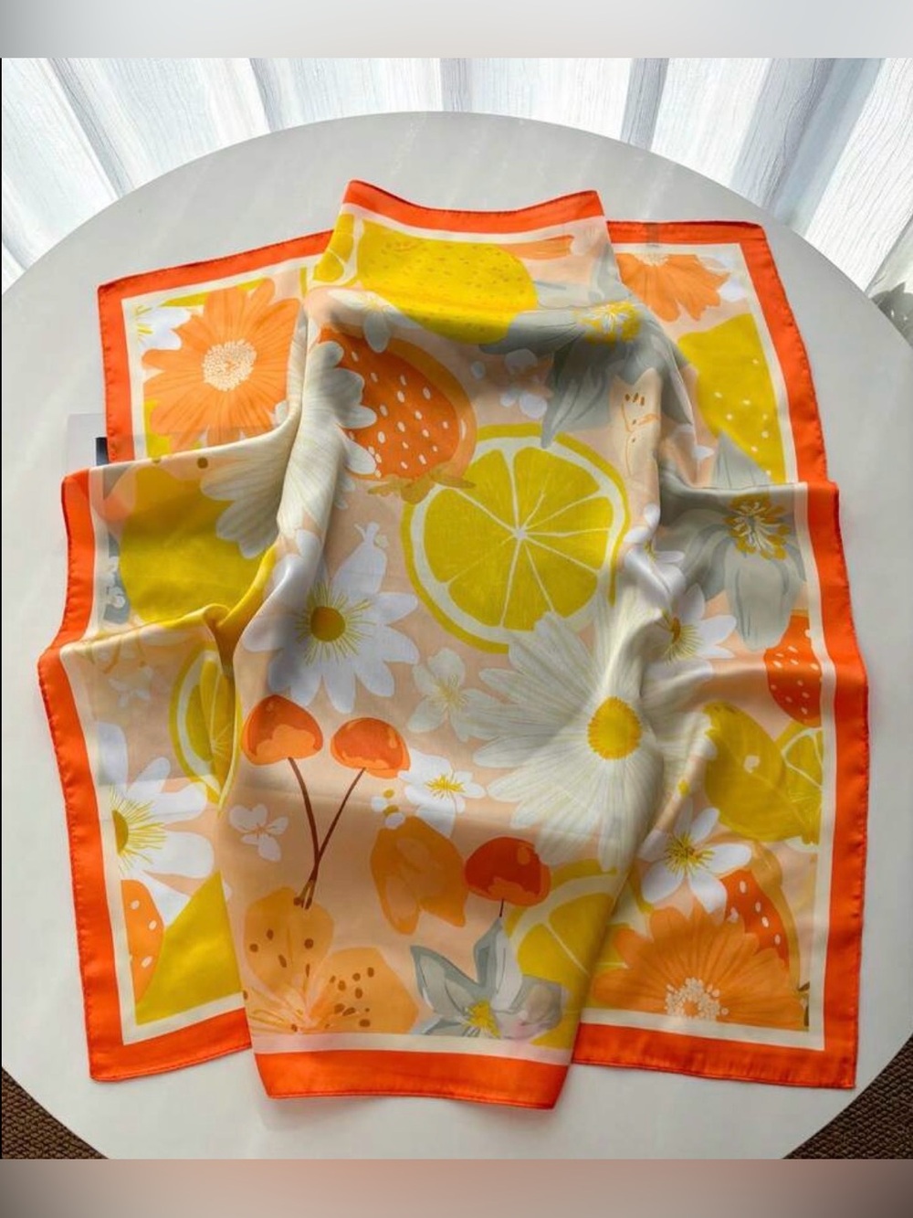 Orange yellow citrus print Scarf M797 - Picture 2 of 3